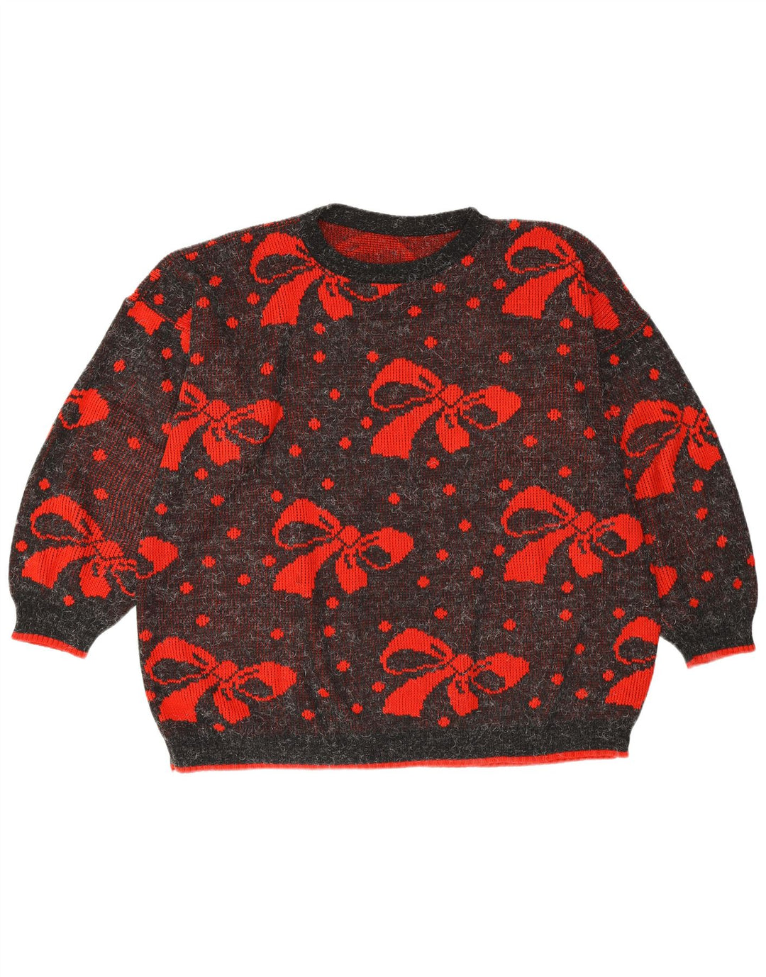 VINTAGE Suéter de cuello redondo de gran tamaño para mujer Reino Unido 22 3XL Lunares grises