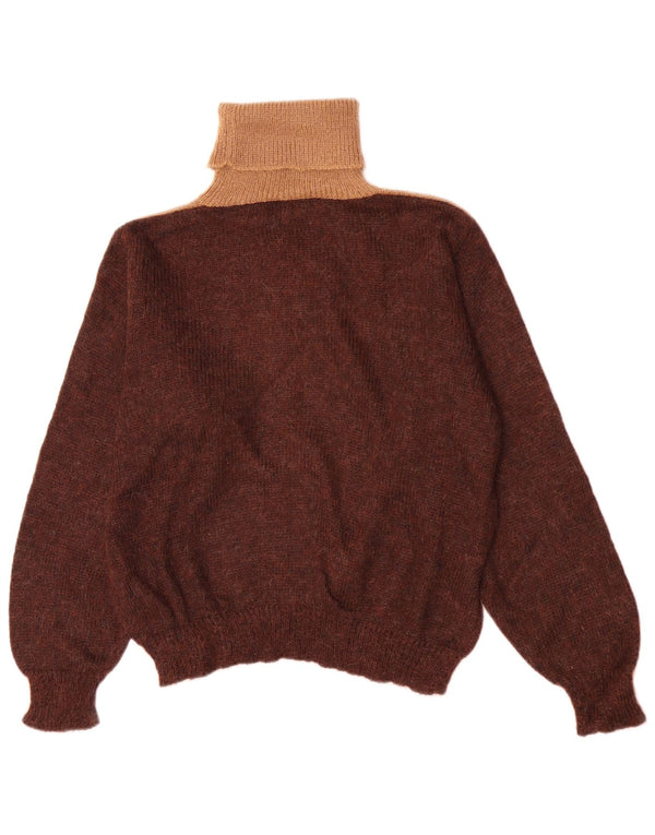 Vintage mujer rollo cuello jersey suéter Reino Unido 16 gran bloque de color marrón