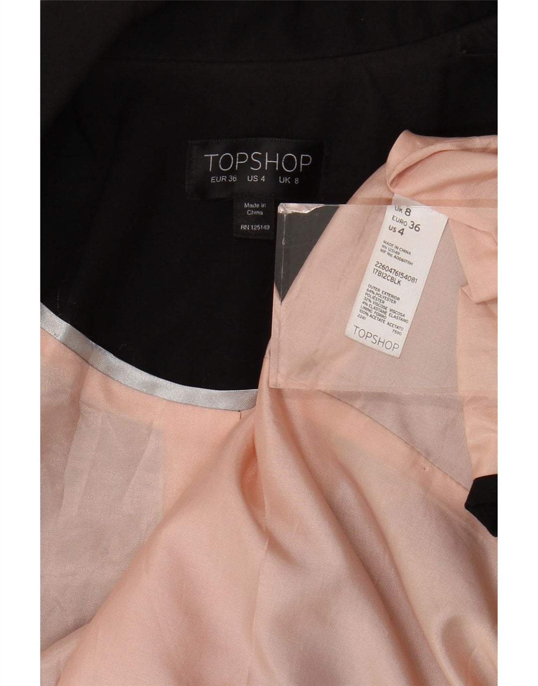 Topshop Chaqueta tipo blazer abierta para mujer UK 8 Small Poliéster negro
