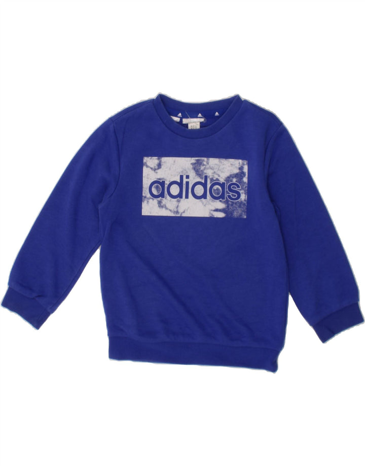 ADIDAS Boys Graphic Sweatshirt Jumper 2-3 Years Blue Vintage Adidas and Second-Hand Adidas from Messina Hembry 