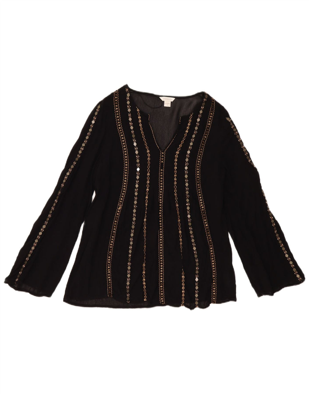 MONSOON Blusa de manga larga para mujer UK 8 Small Viscosa negra