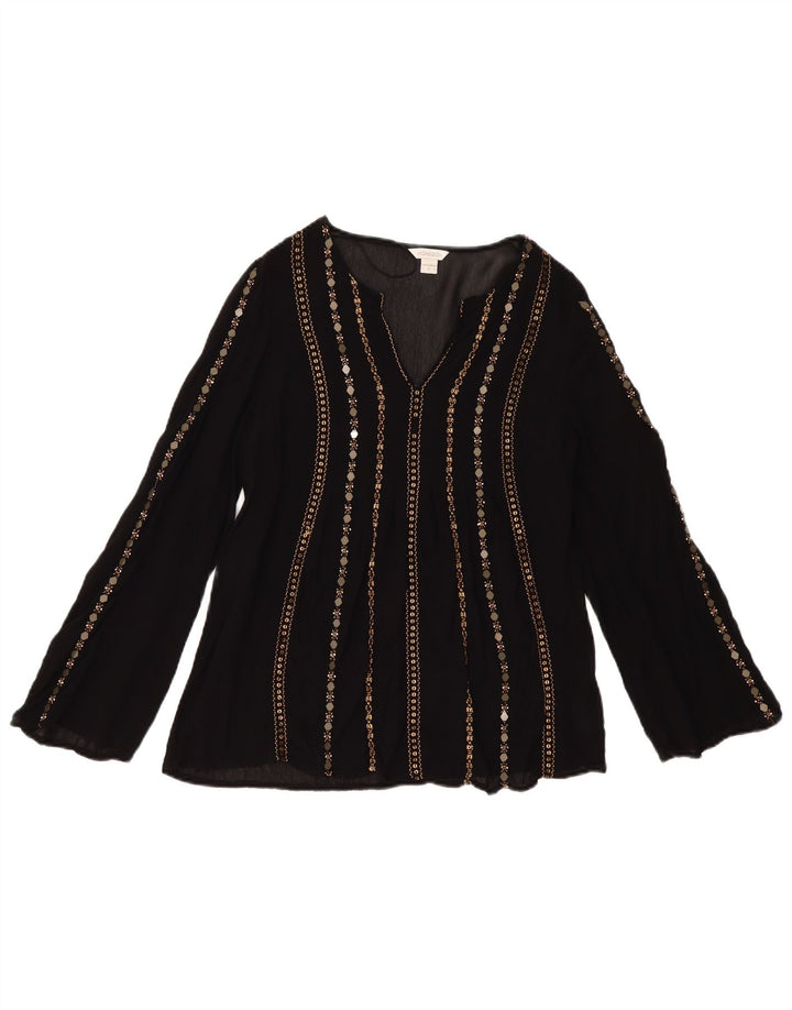 MONSOON Blusa de manga larga para mujer UK 8 Small Viscosa negra