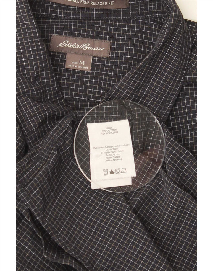 Eddie Bauer Camisa holgada para hombre de algodón a cuadros azul marino mediano
