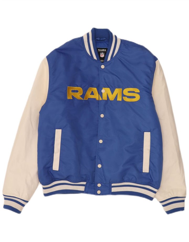 Pull & Bear Chaqueta universitaria Los Angeles Rams para hombre UK 38 Medium Blue Sports