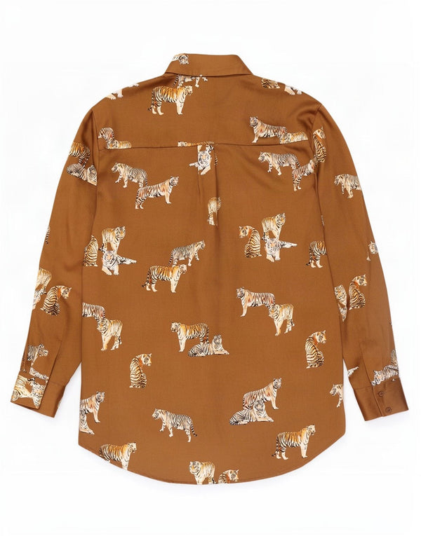Zara Mujer Blusa Camisa Extragrande UK 10 Small Beige Animal Print Poliéster