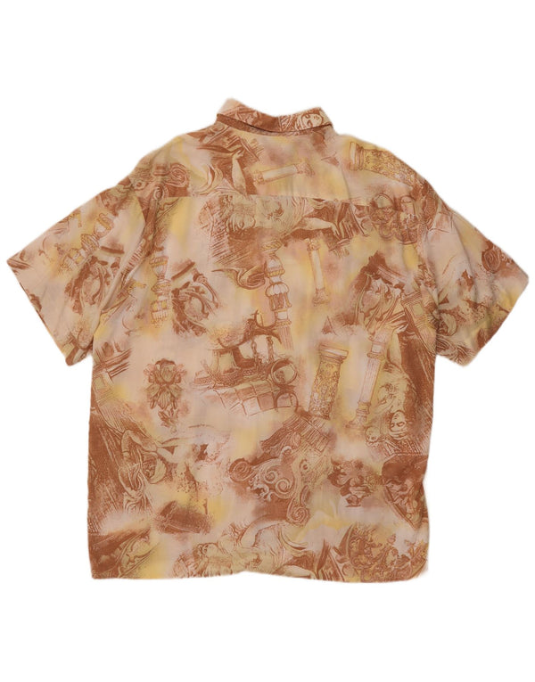 Vintage hombres patrón abstracto camisa de manga corta tamaño 43/44 XL marrón
