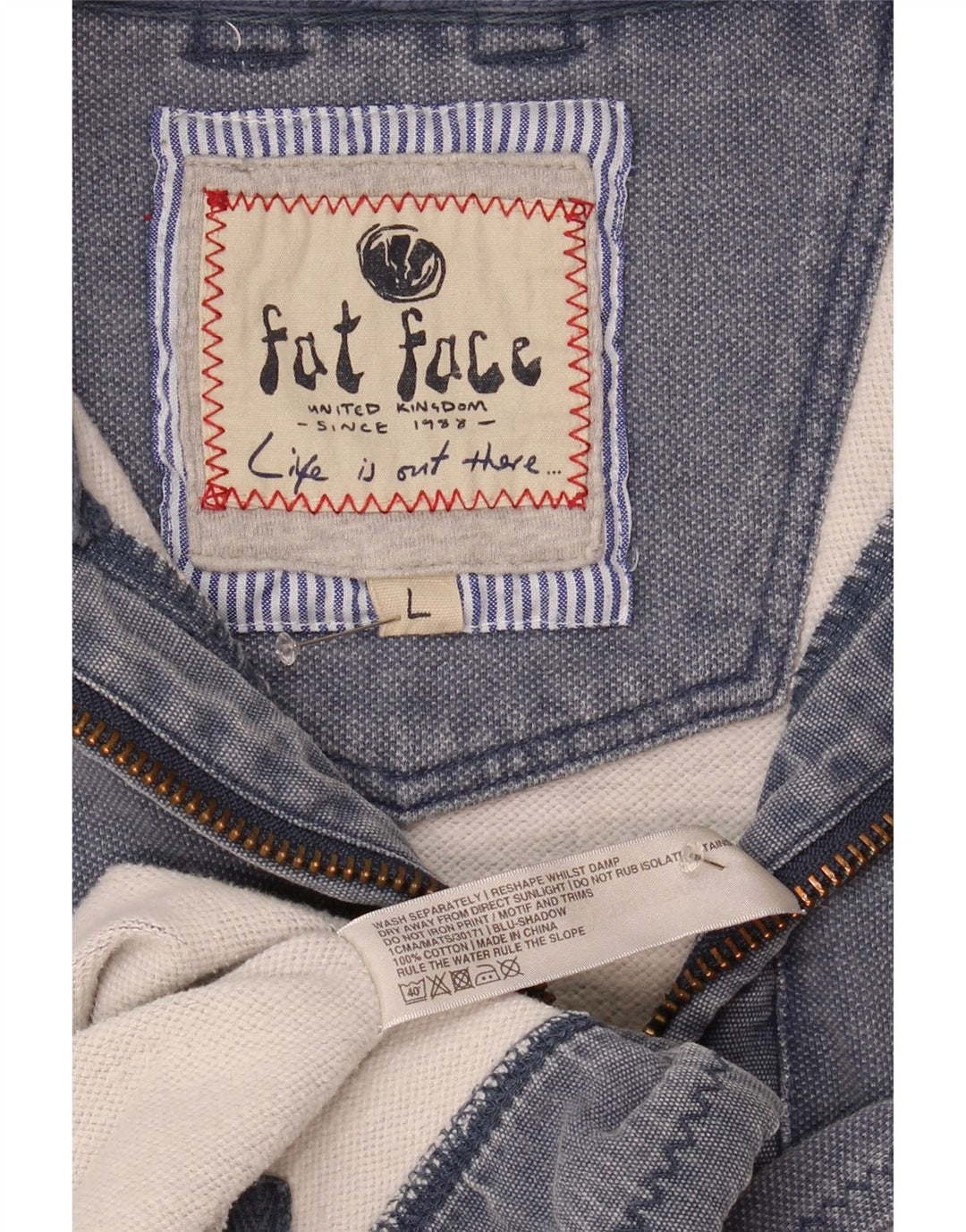 Sudadera con capucha y cuello con cremallera para hombre de Fat Face, jersey de algodón azul grande