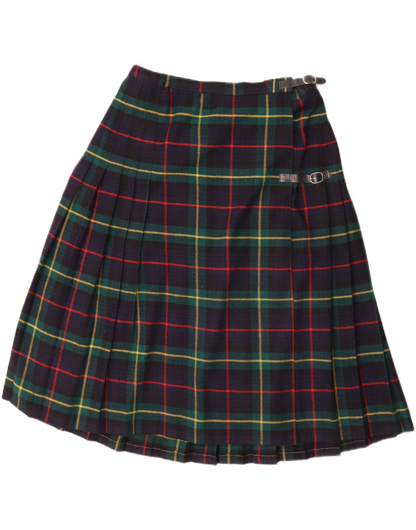Vintage mujer Kilted Wrap falda IT 46 grande W32 azul marino cuadros acrílico