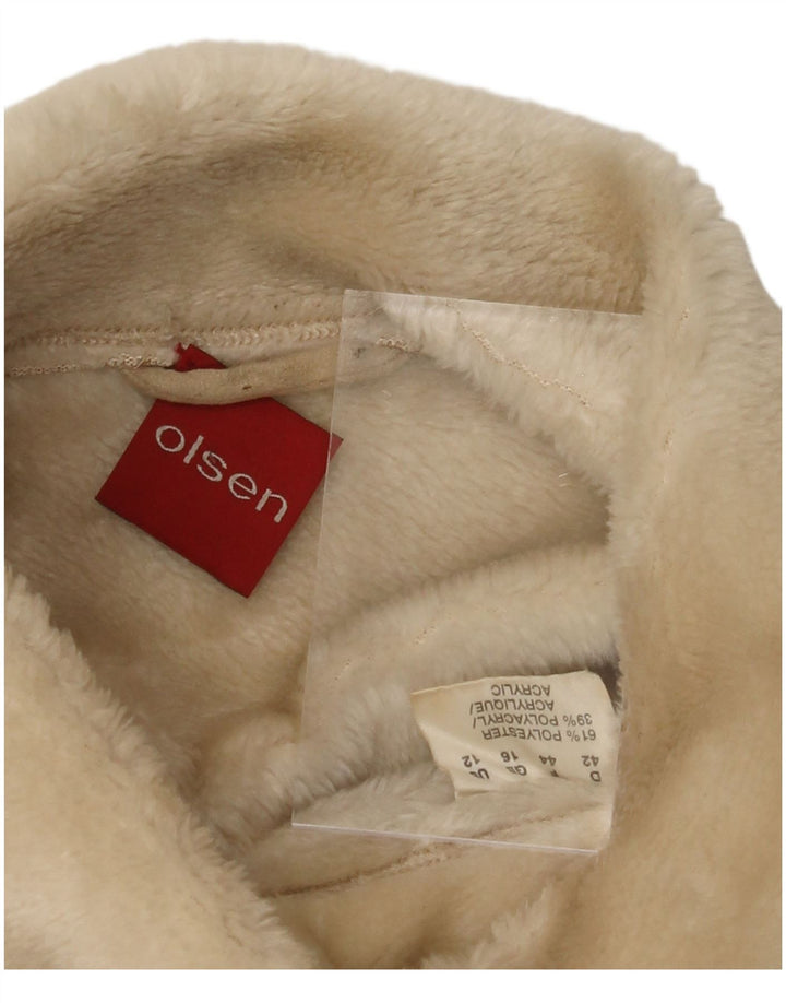 OLSEN Womens Sherpa Jacket UK 16 Large Beige Polyester