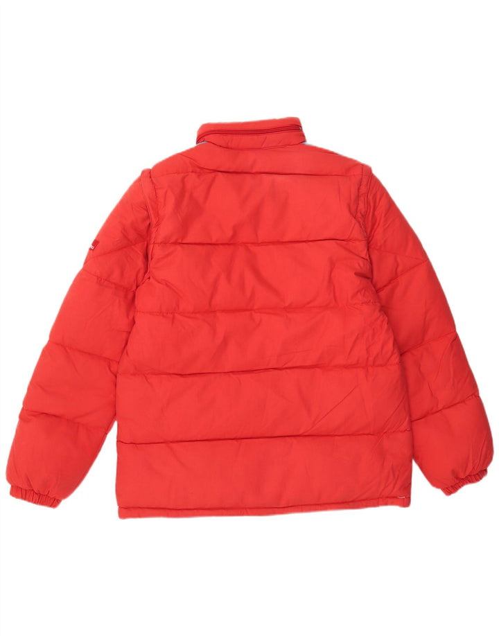 Chaqueta acolchada con capucha vintage para hombre IT 46 Poliéster con bloques de color rojo pequeño