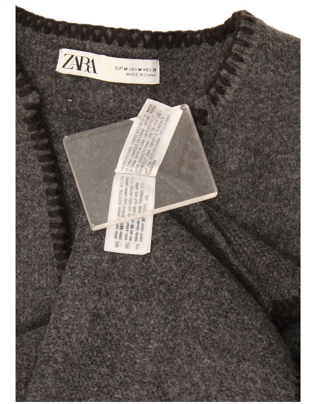 Zara Mujer Jersey Oversize Con Cuello En V UK 44 Poliéster Gris Medio