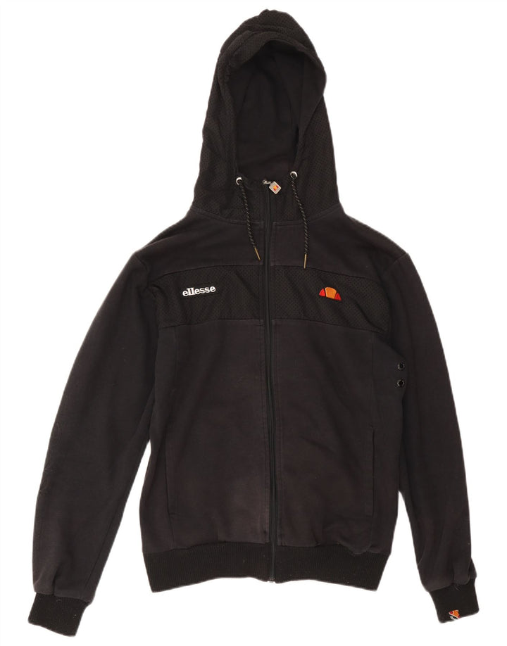 Ellesse Hombre Zip Sudadera Con Capucha Suéter Mediano Negro Algodón