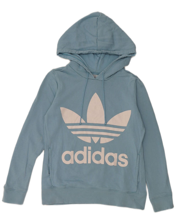 Adidas - Sudadera con capucha gráfica para mujer, talla 8, algodón azul pequeño