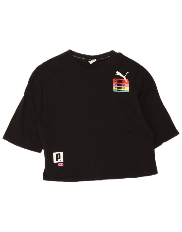 Puma Mujer Crop Graphic Camiseta Top UK 10 Pequeño Algodón Negro