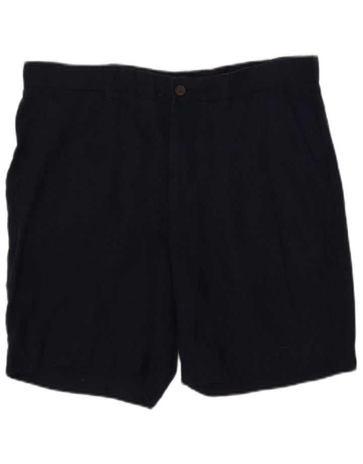 Zara Mujer Pantalones Cortos Chinos Grande W32 Lino Azul Marino