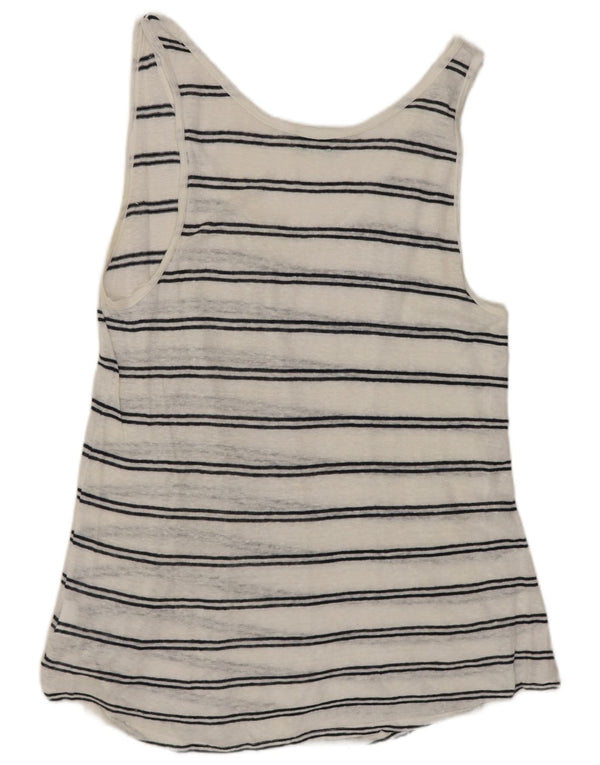 Benetton Womens Sleeveless Blouse Top UK 18 XL White Striped Linen