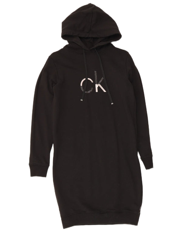 Calvin Klein Vestido con capucha gráfico para mujer UK 6 XS Algodón negro