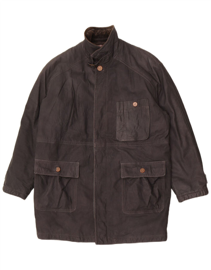 Vintage hombres cuero abrigo Reino Unido 40 cuero negro grande