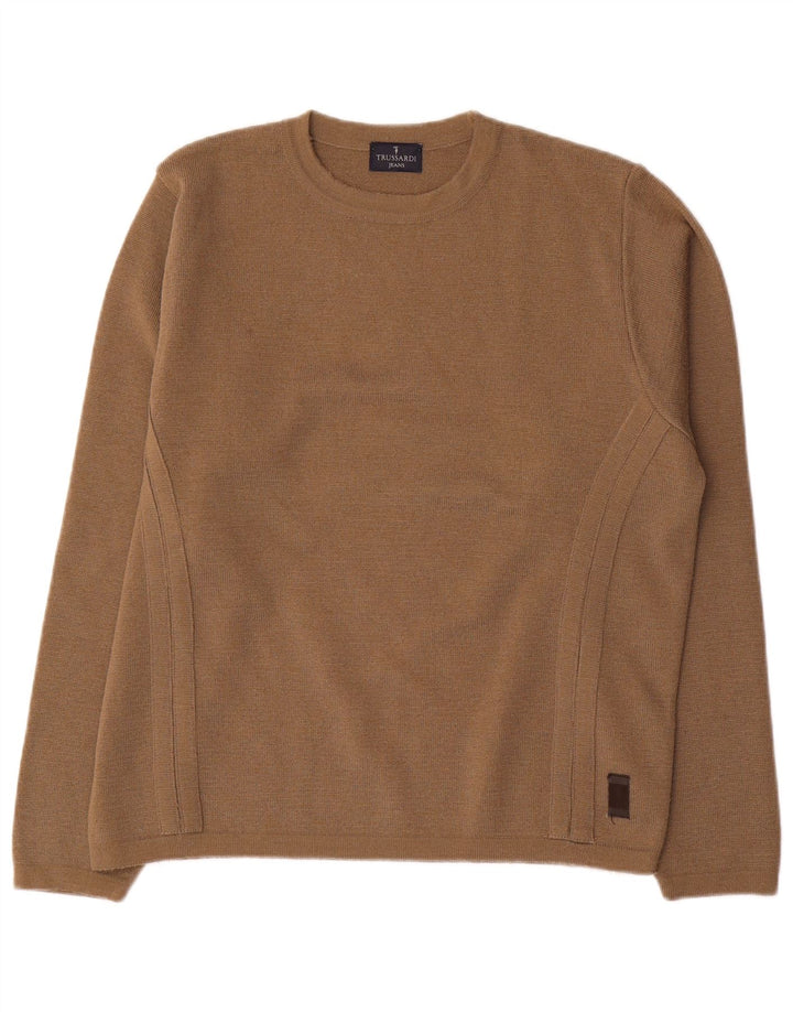 Jersey Hombre Trussardi Jeans Cuello Redondo Lana Marrón Medio