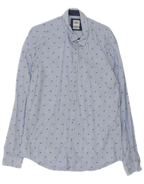 Zara Hombre Camisa Relaxed Fit Algodón Paisley Azul Grande