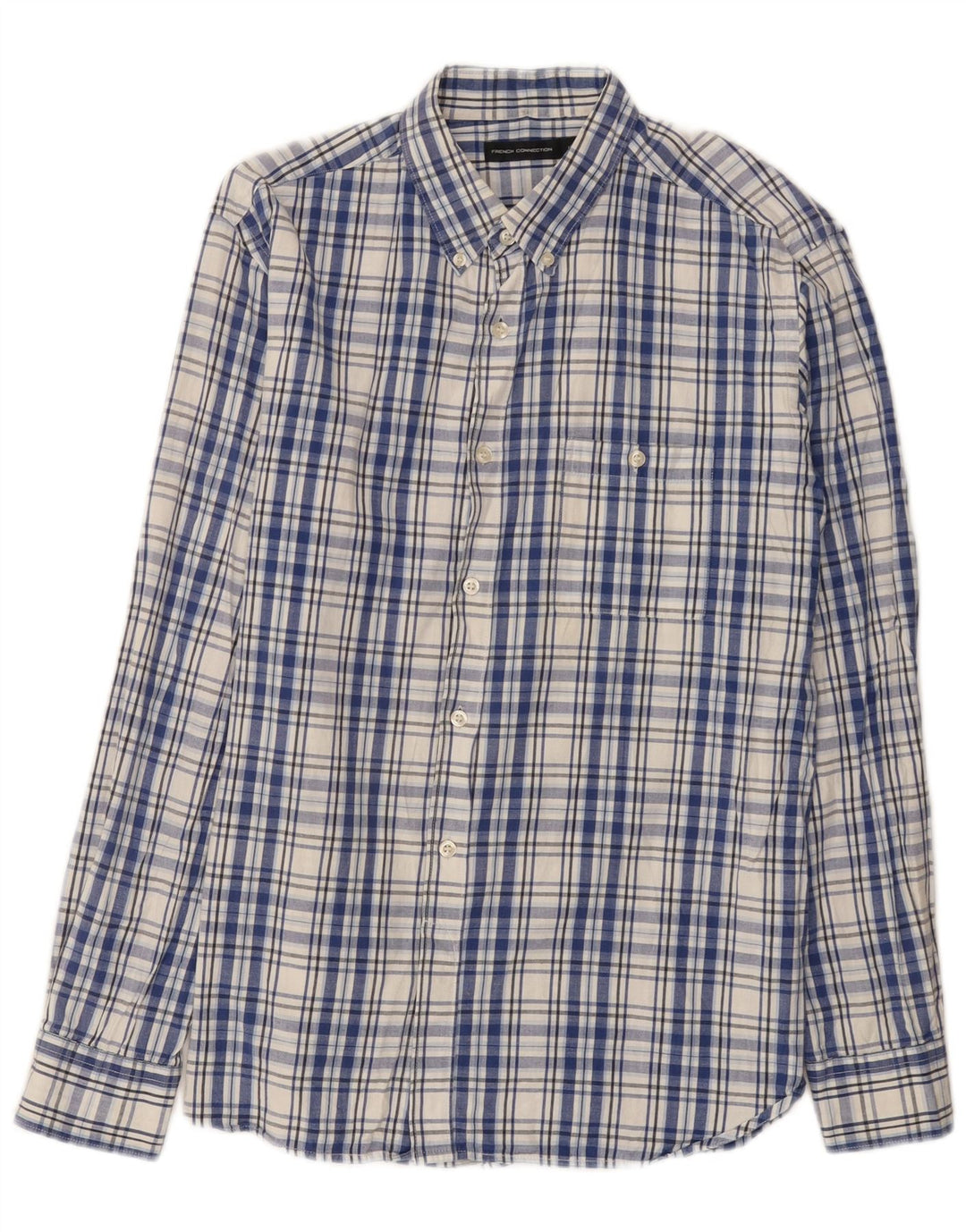 Camisa para hombre de French Connection, talla grande, de algodón, a cuadros, azul marino