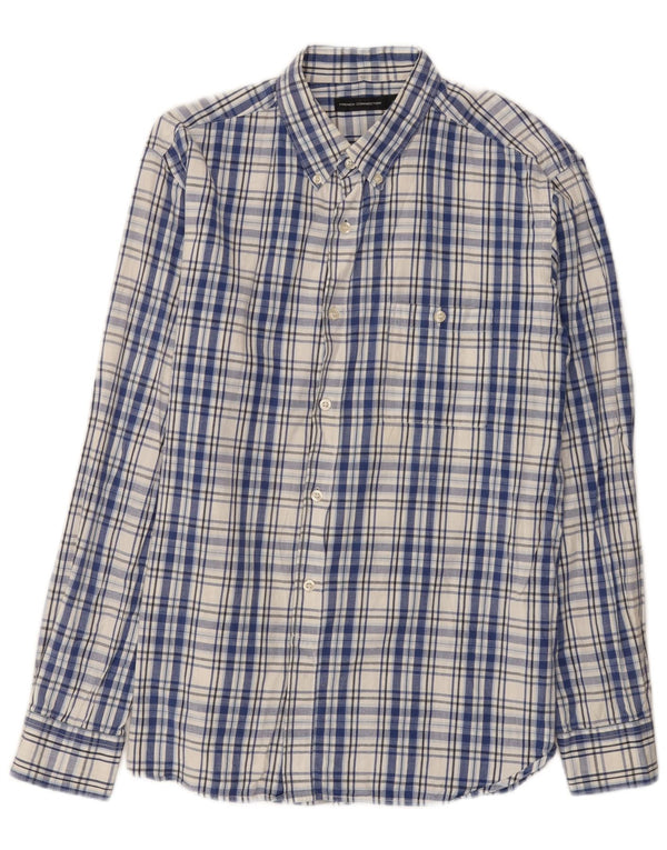 Camisa para hombre de French Connection, talla grande, de algodón, a cuadros, azul marino