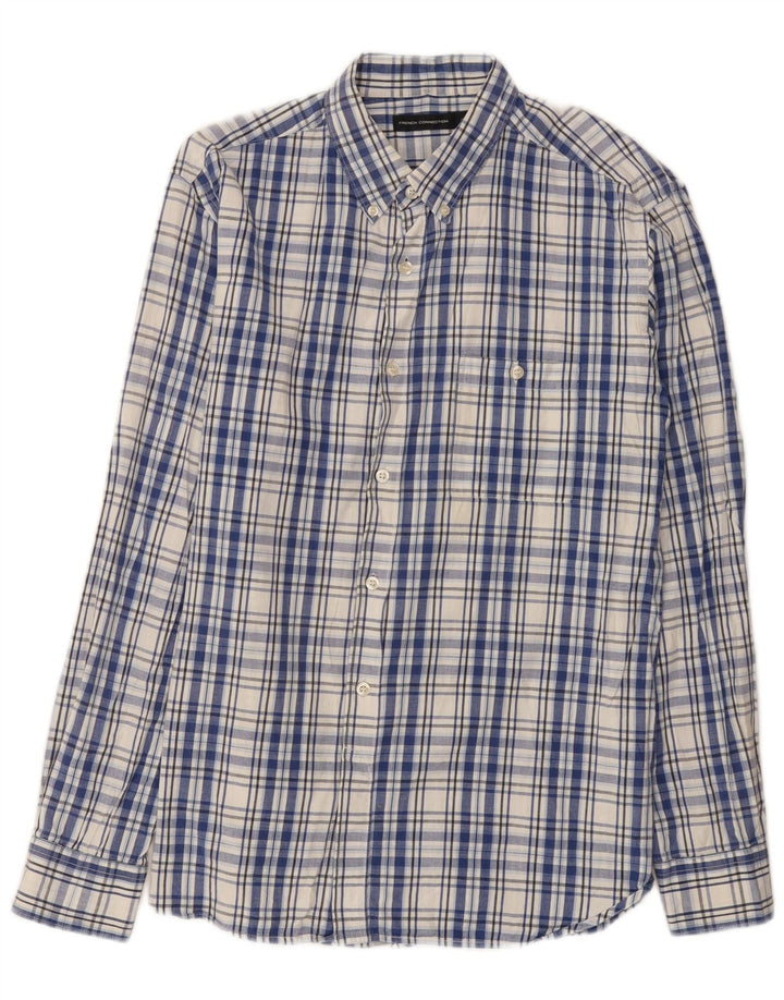 Camisa para hombre de French Connection, talla grande, de algodón, a cuadros, azul marino