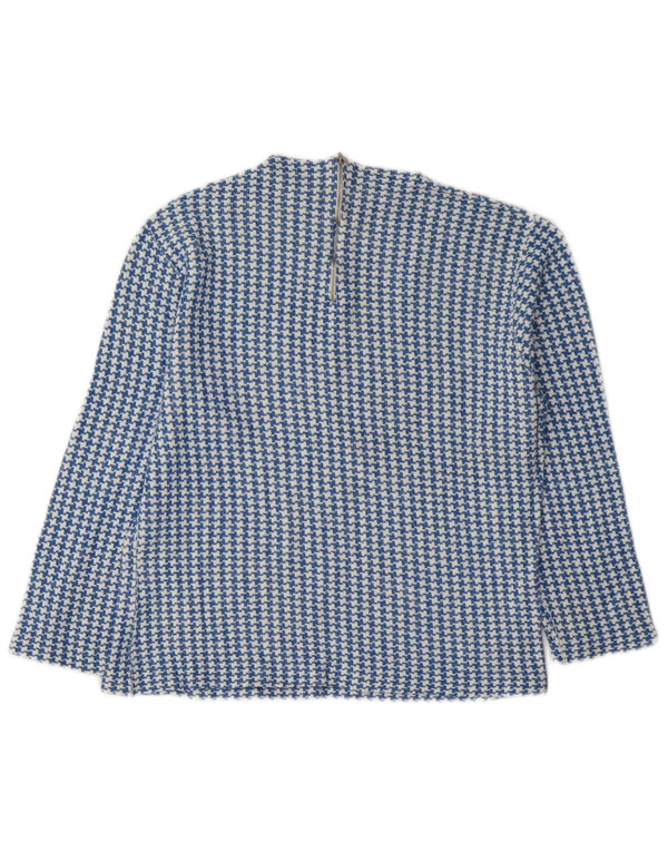 Blusa vintage de manga 3/4 para mujer Top IT 46 Pata de gallo azul grande