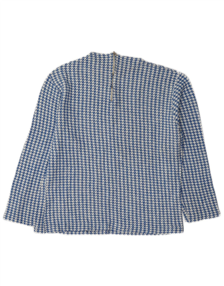 Blusa vintage de manga 3/4 para mujer Top IT 46 Pata de gallo azul grande