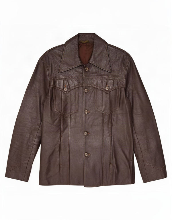 Vintage hombres chaqueta de cuero Reino Unido 36 pequeño marrón