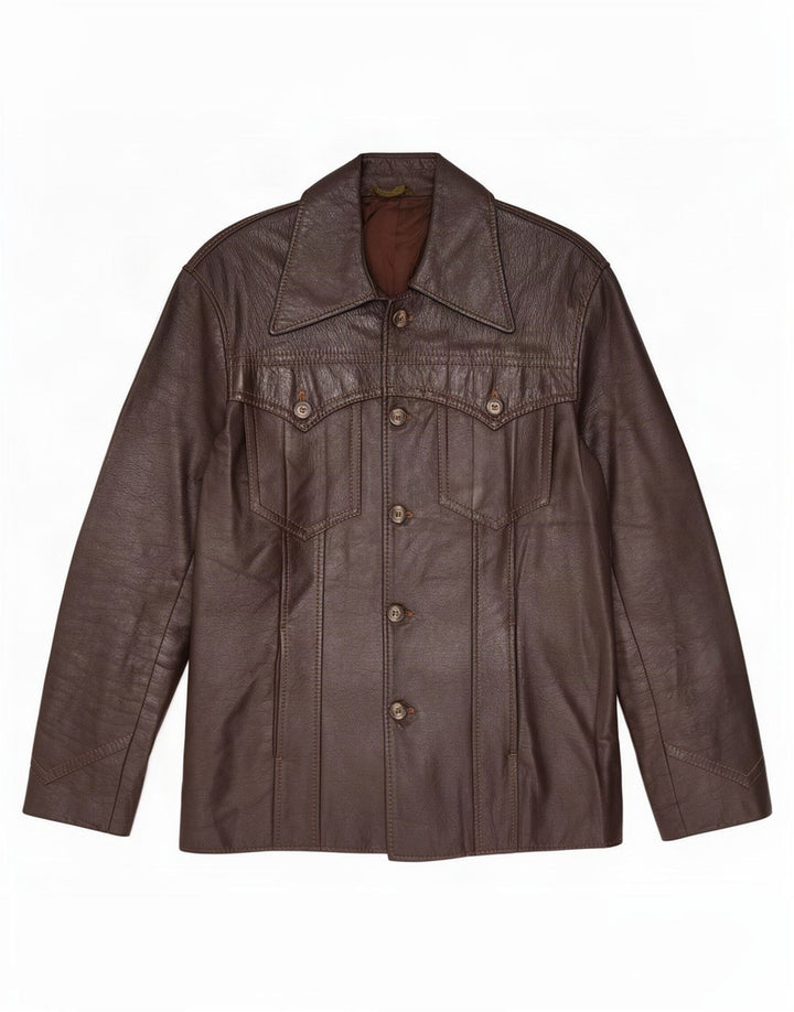 Vintage hombres chaqueta de cuero Reino Unido 36 pequeño marrón