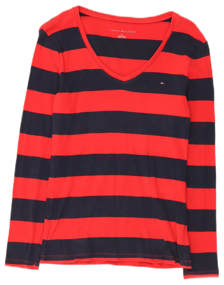 Tommy Hilfiger Top de mujer de manga larga UK 10 Small Red Stripe Cotton