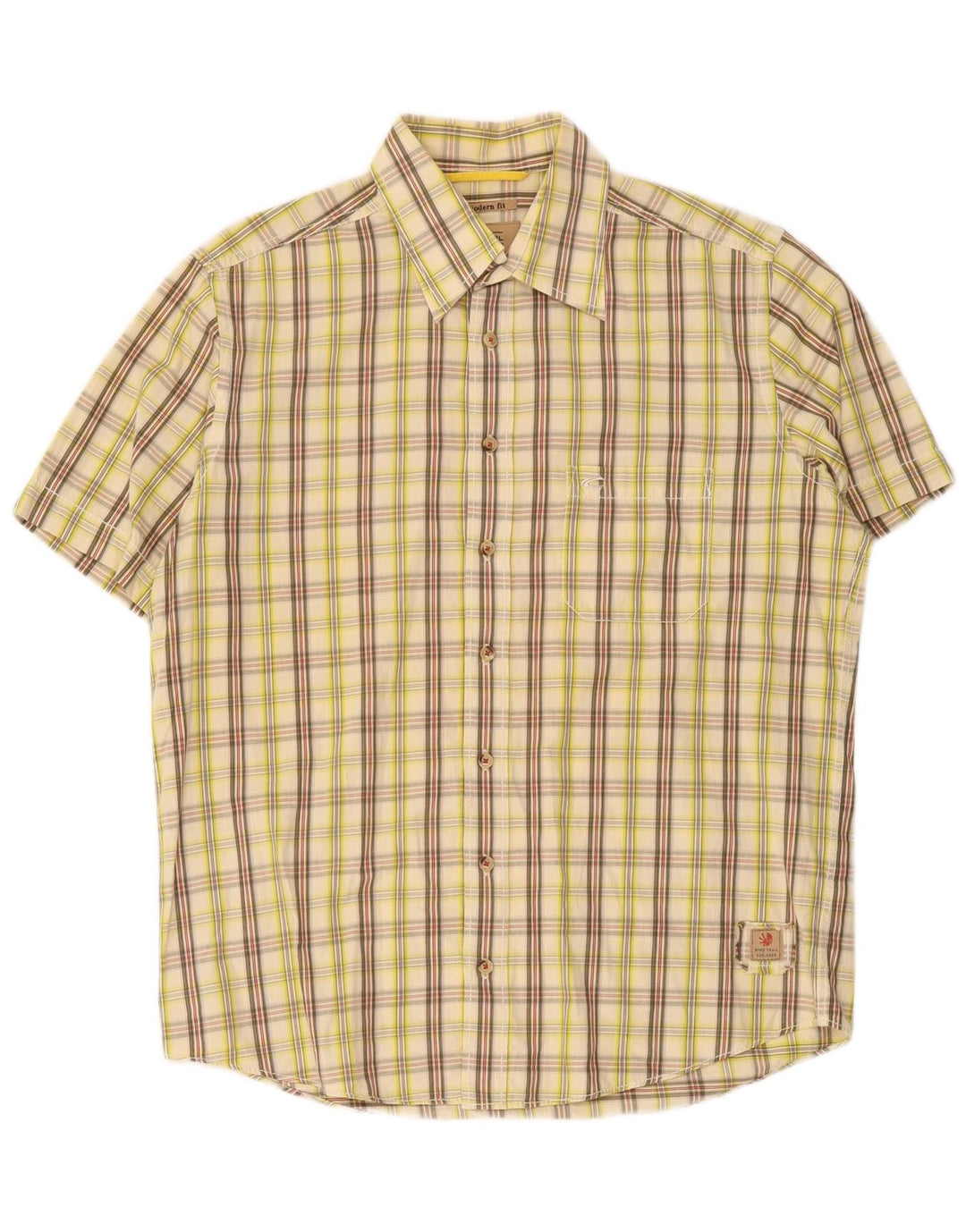 Camel Active - Camisa de manga corta para hombre, corte moderno, algodón a cuadros, color beige medio