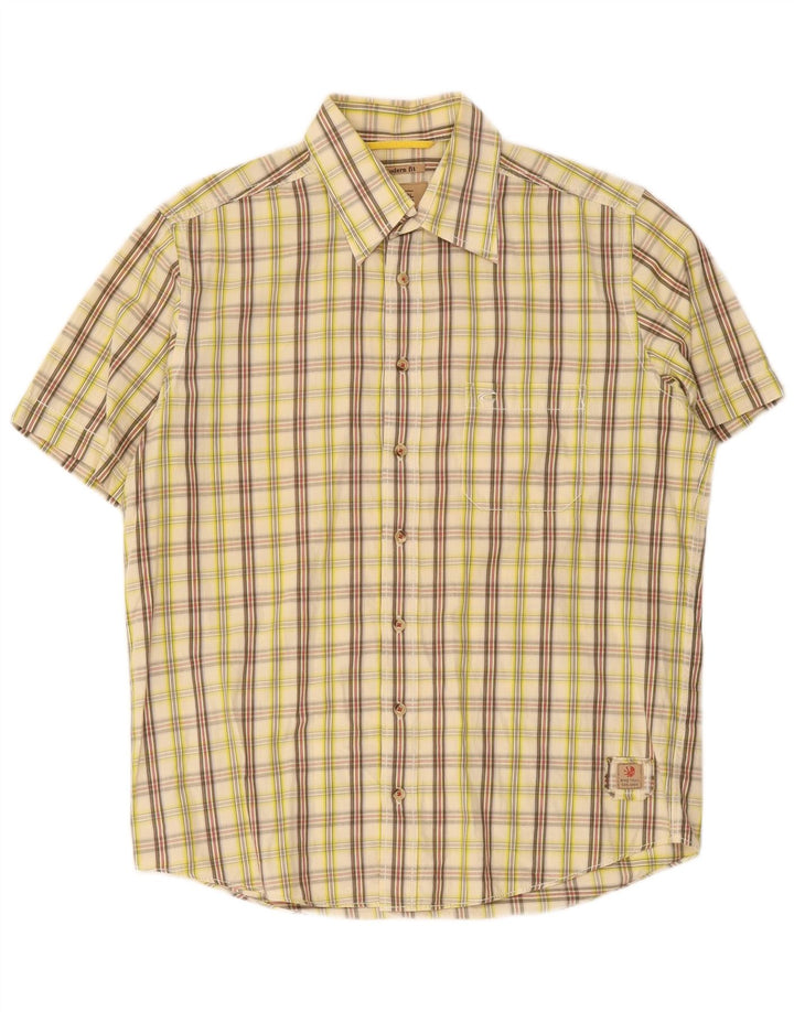 Camel Active - Camisa de manga corta para hombre, corte moderno, algodón a cuadros, color beige medio