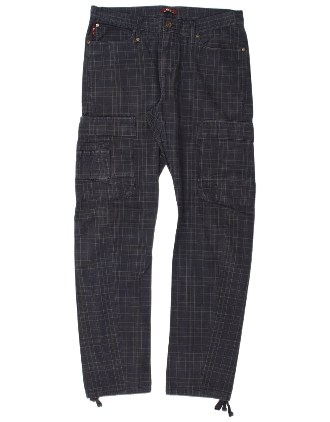 Sisley Hombre Pantalones cargo rectos W34 L33 Navy Blue Check