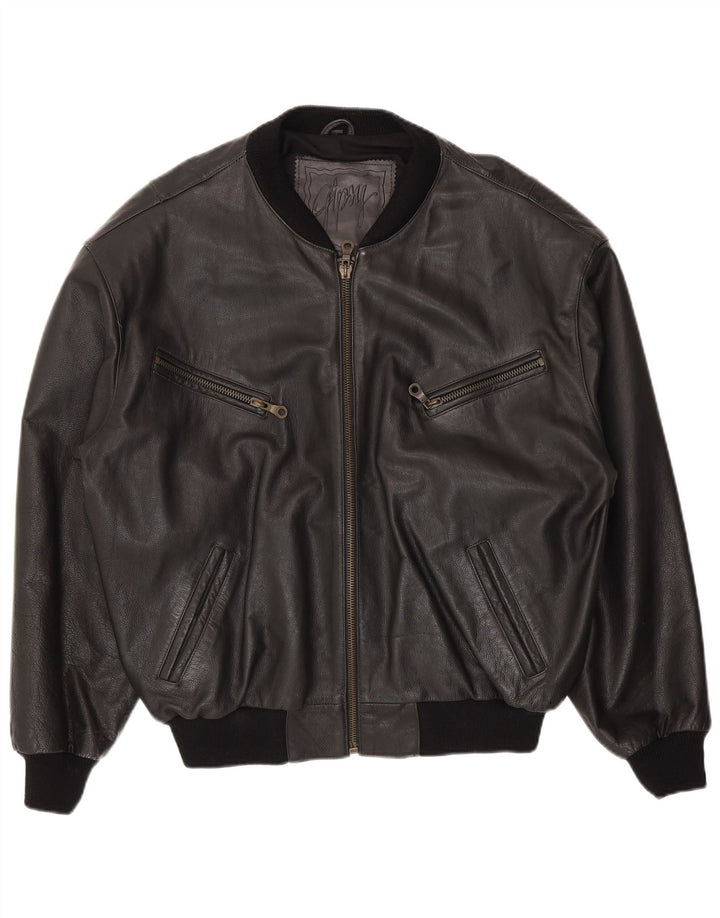 Gipsy Chaqueta de cuero para hombre UK 40 Large Cuero negro