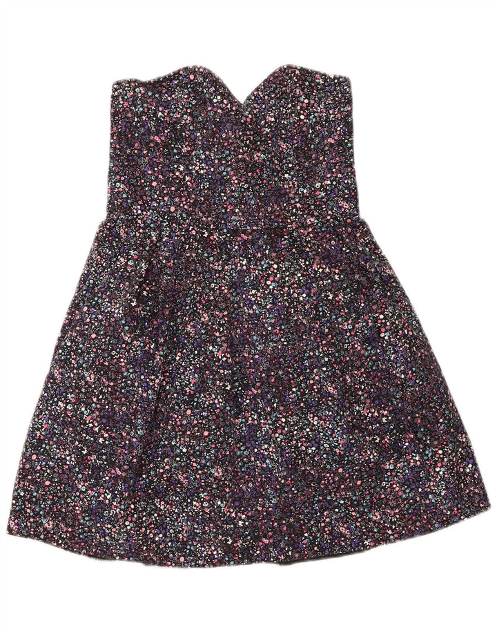 MONSOON Womens Strapless Dress UK 8 Small  Black Spotted Cotton