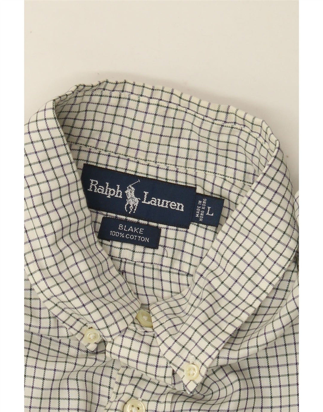 RALPH LAUREN Camisa Blake para hombre Algodón a cuadros blanco roto grande