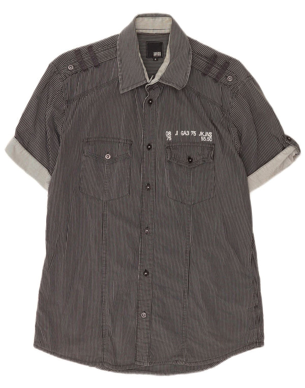 Jack & Jones Hombre Camisa Militar De Manga Corta De Algodón A Rayas Negras Medianas