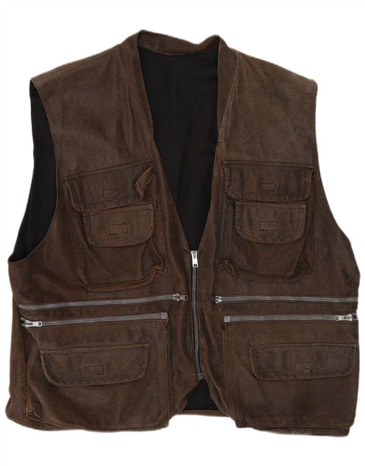 Vintage hombres utilidad chaleco Reino Unido 42 XL marrón