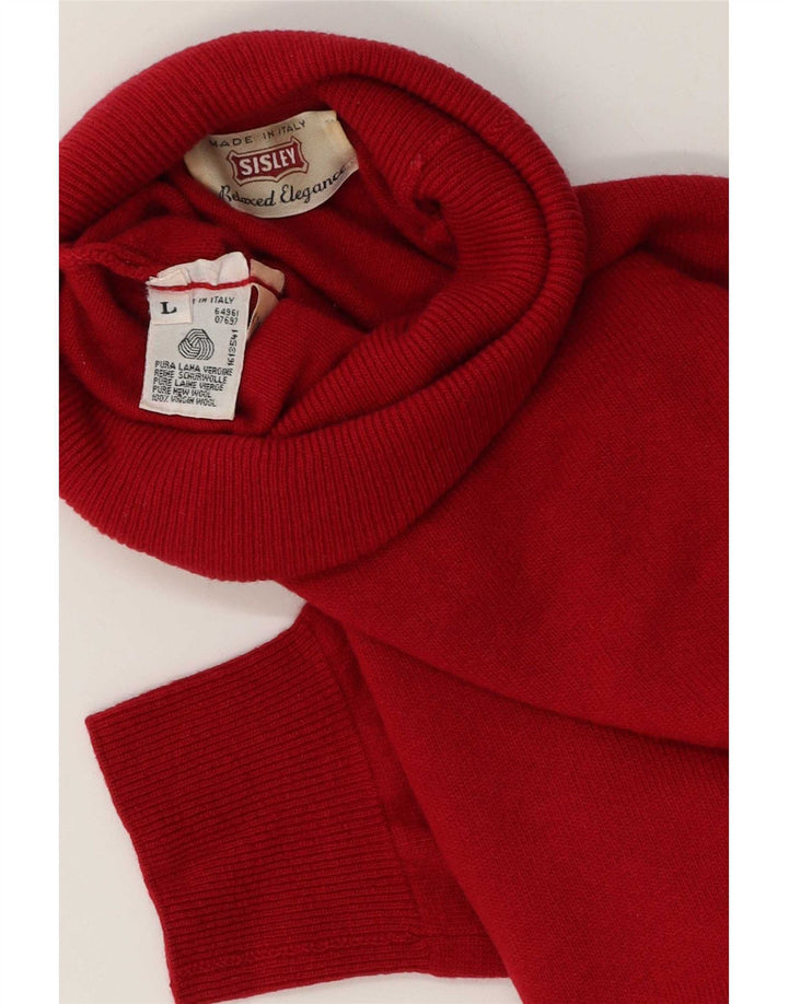 Sisley Jersey con cuello vuelto para hombre, talla grande, de lana virgen roja