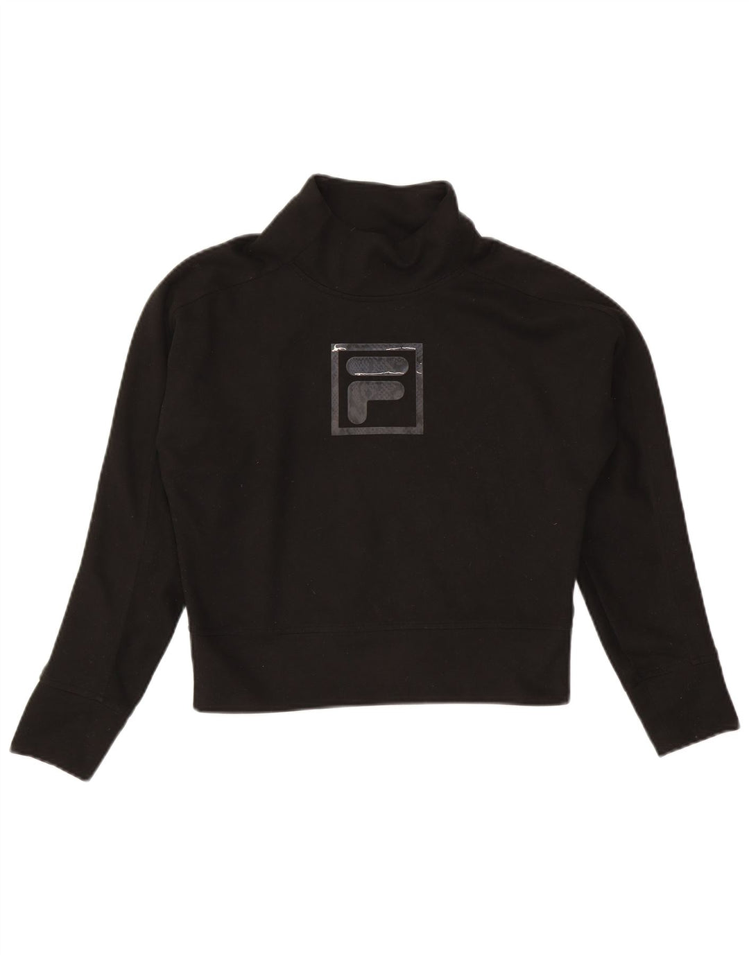 Fila Mujer Crop Oversize Graphic Top Manga Larga UK 6 XS Poliéster Negro