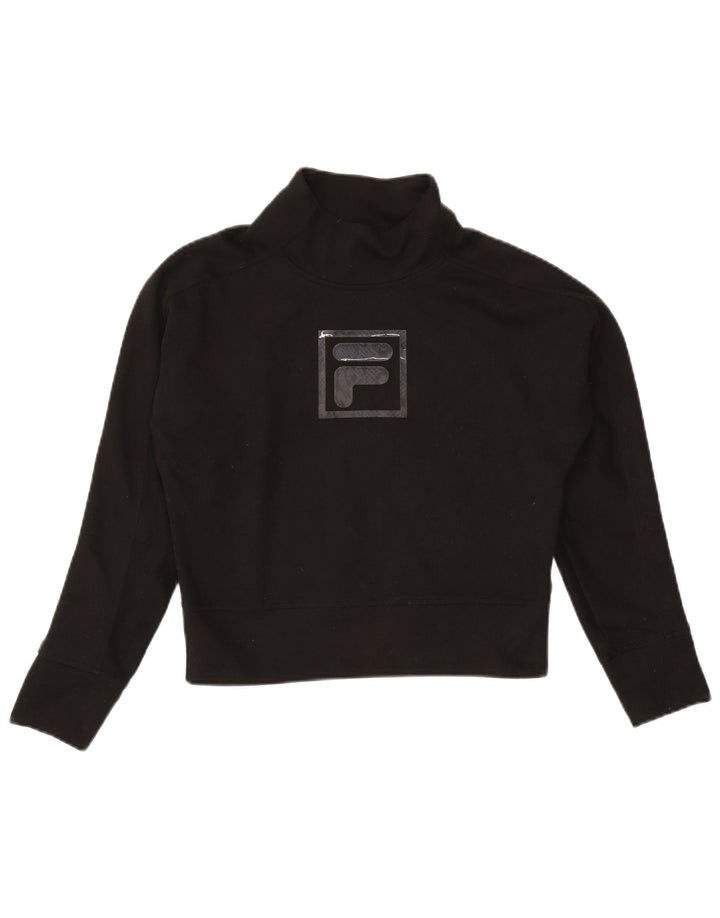 Fila Mujer Crop Oversize Graphic Top Manga Larga UK 6 XS Poliéster Negro