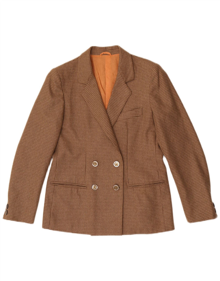 Vintage mujer chaqueta blazer de doble pecho Reino Unido 12 pata de gallo marrón medio