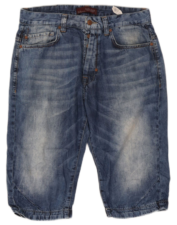 Pantalones cortos de mezclilla para hombre Zara EU 42 Large W32 Algodón azul