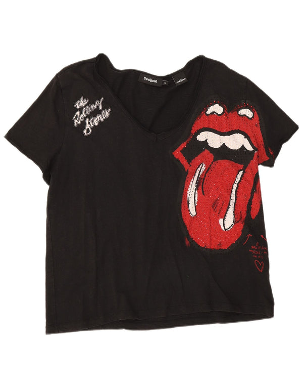 Desigual Mujer Rolling Stones Graphic Camiseta Top UK 18 XL Algodón Negro