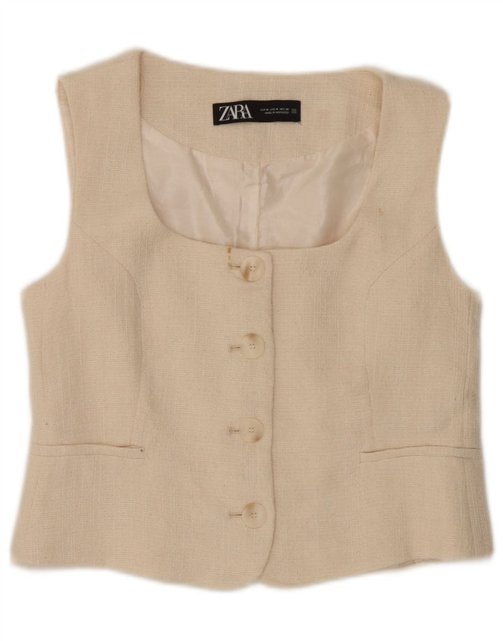 Zara Mujer Chaleco UK 42 Medio Beige Algodón