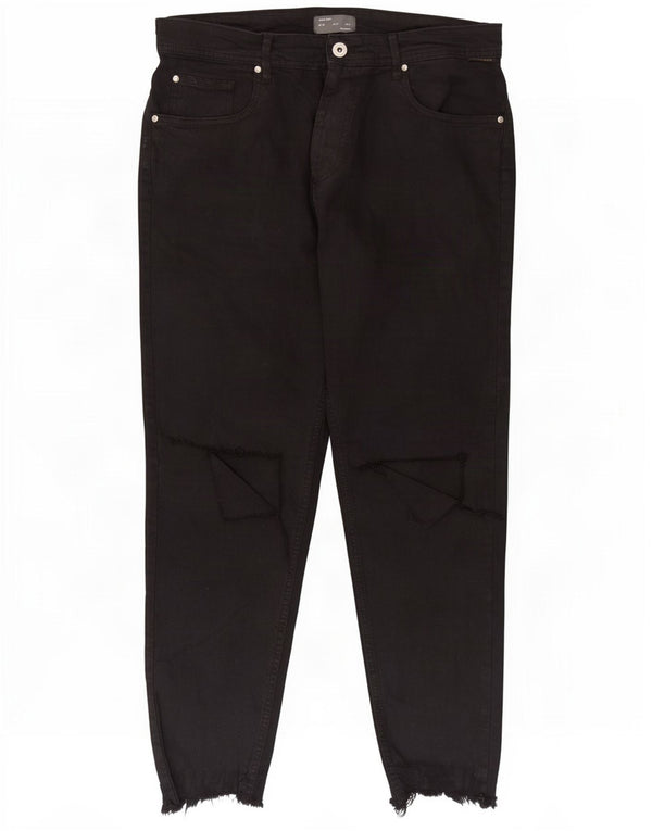 Zara Vaqueros cónicos desgastados para hombre EU 40 Medium W31 L27 Algodón negro