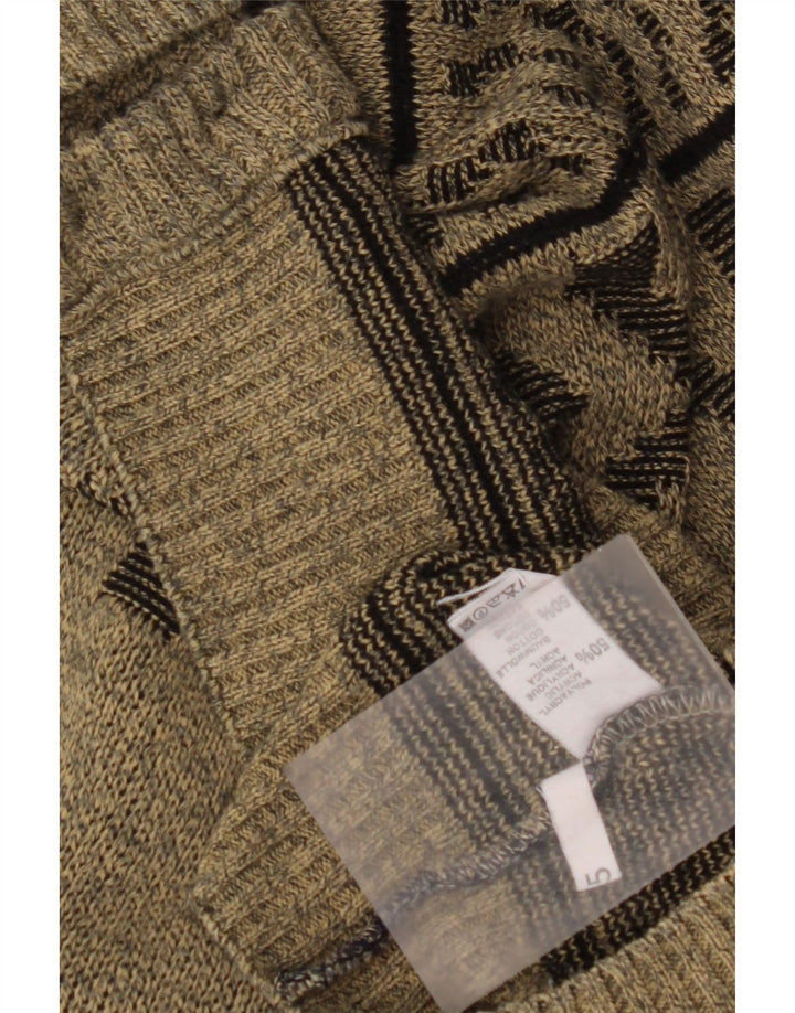 VINTAGE Hombres Cardigan Suéter Grande Caqui Algodón Geométrico