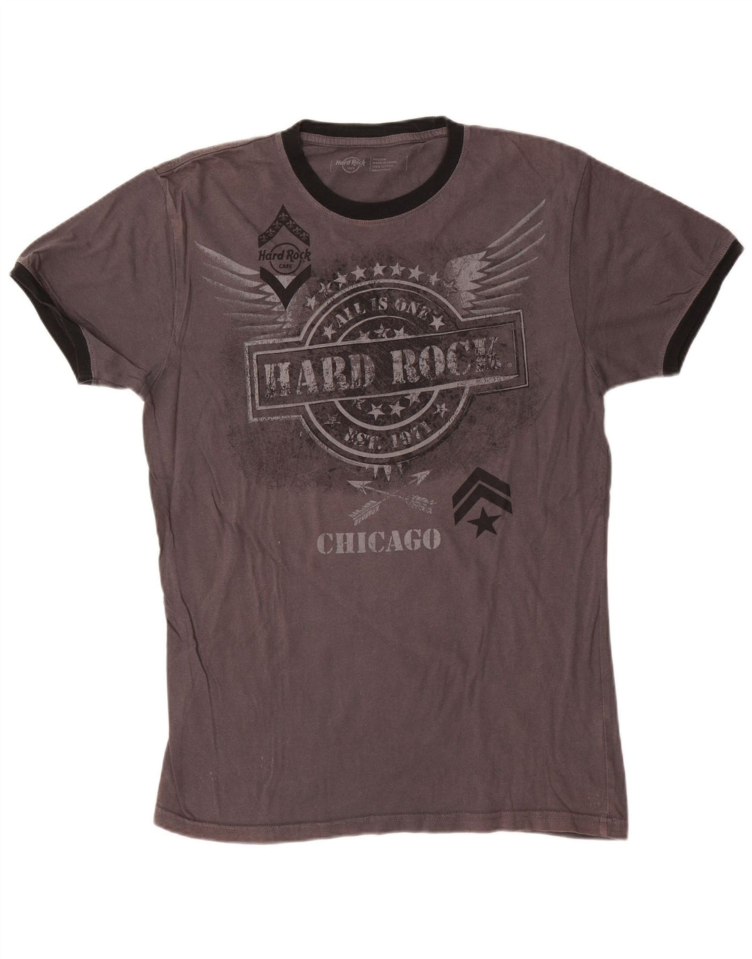 Hard Rock Cafe Mens Chicago Graphic Camiseta Top Algodón Gris Medio